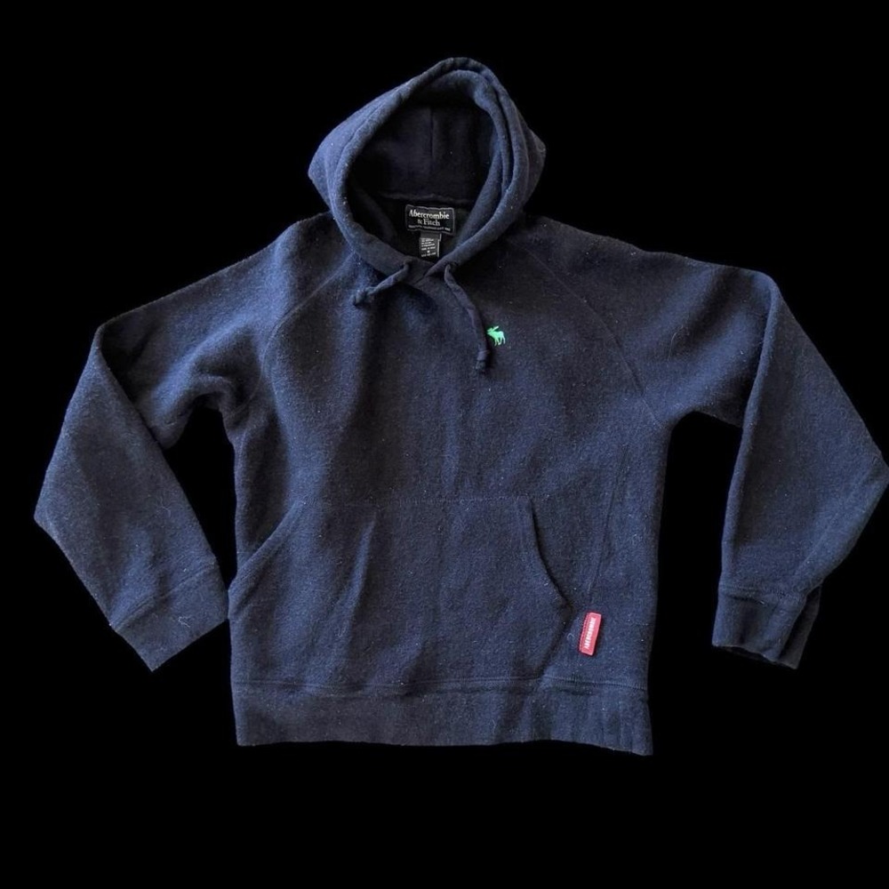 90's‎ Abercrombie & Fitch Hoodie Sz Medium Blue Wool Blend Pullover Hoodie Vtg